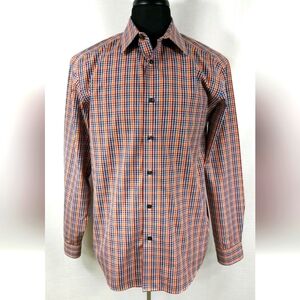 Egara Mens Warehouse XXL Button Dress Shirt Non-Iron Fall Colors Orange Blue